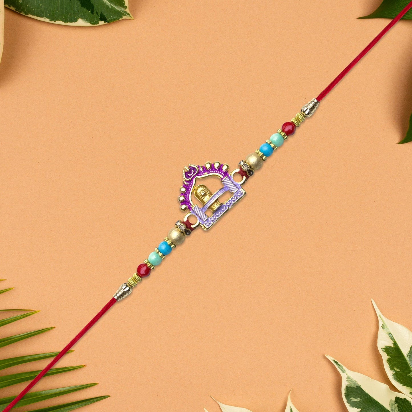 Shivling Temple Rakhi with Multicolor Beads