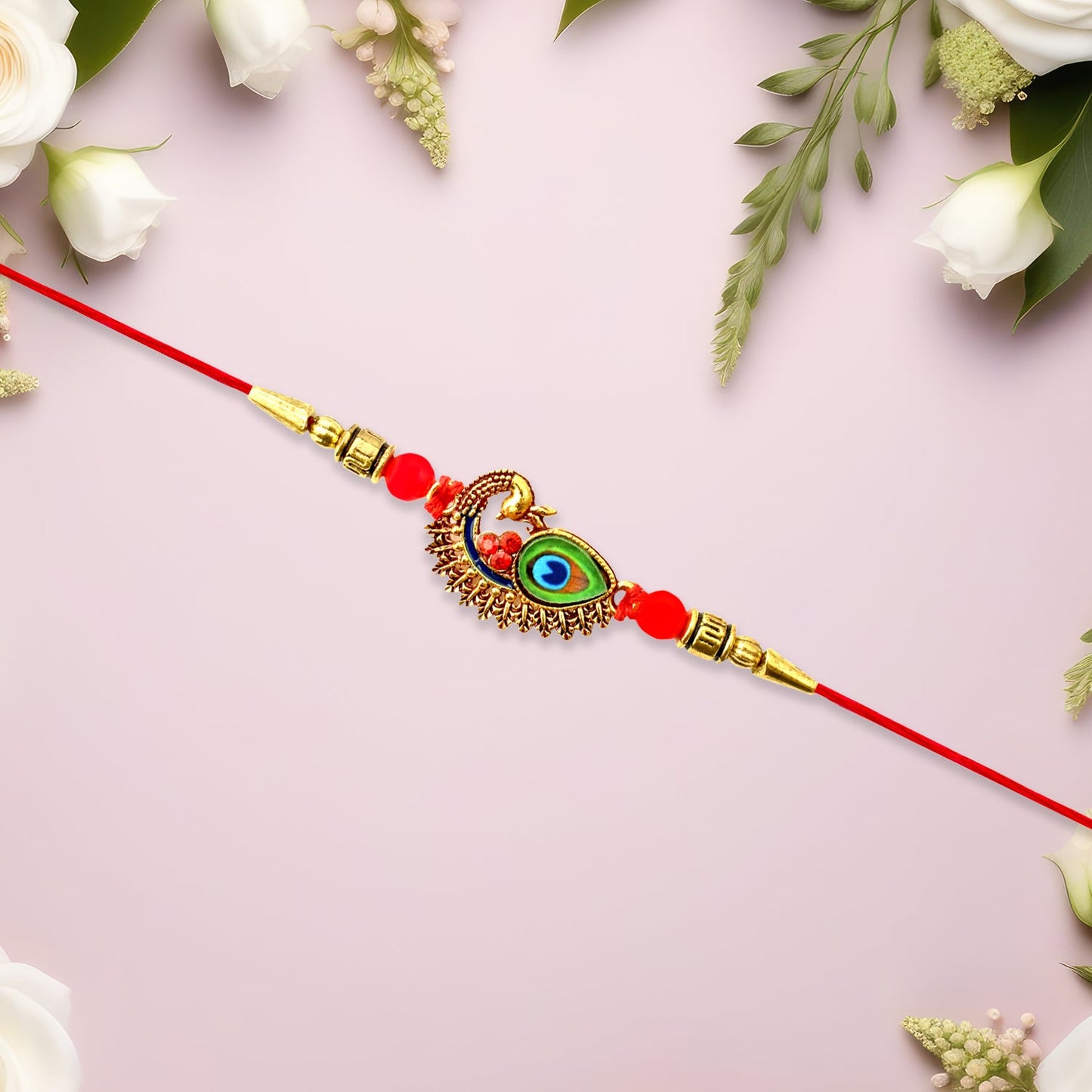 Traditional Rakhi with Feather and Beads