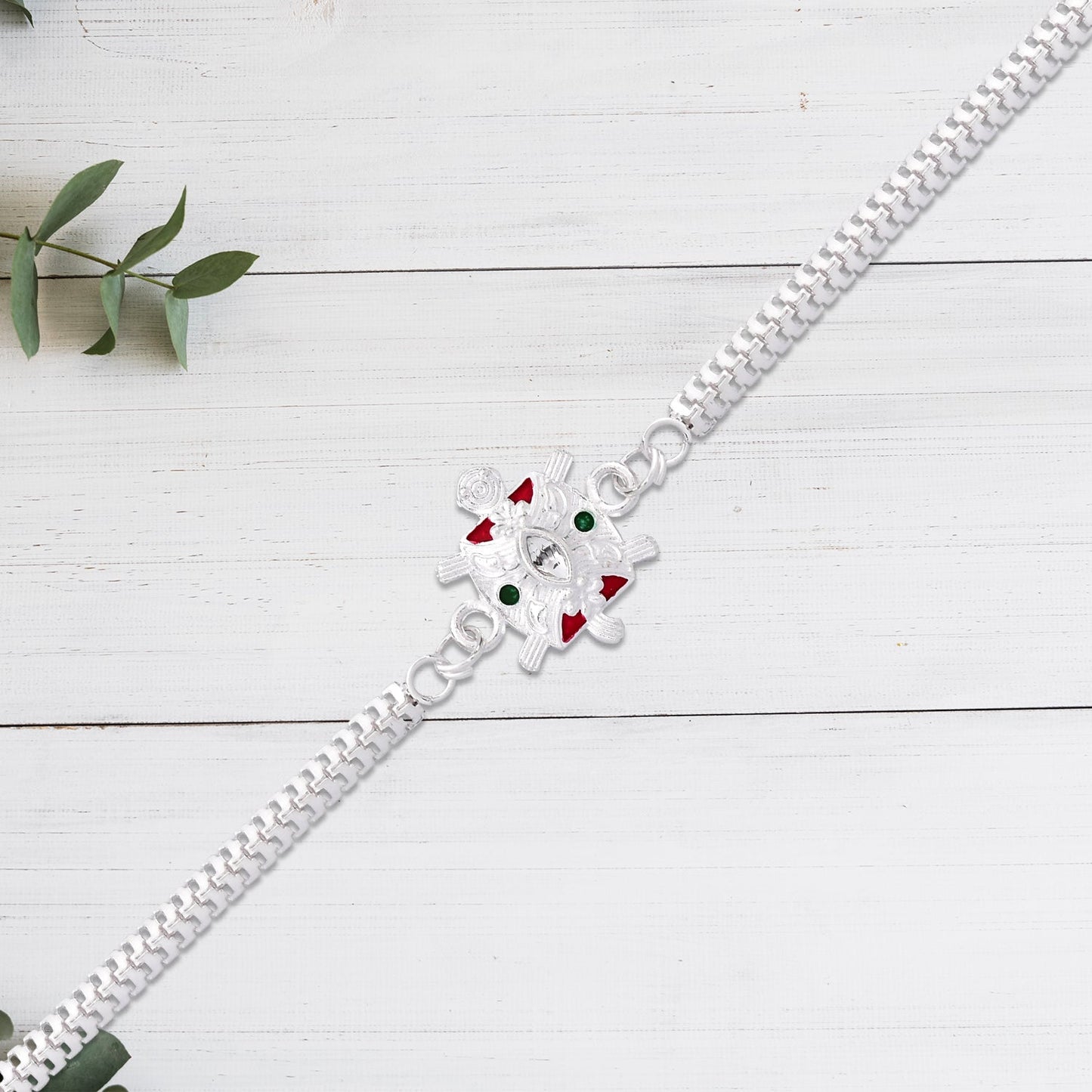 Designer Turtle Rakhi with Silver Finish and Enamel Highlights