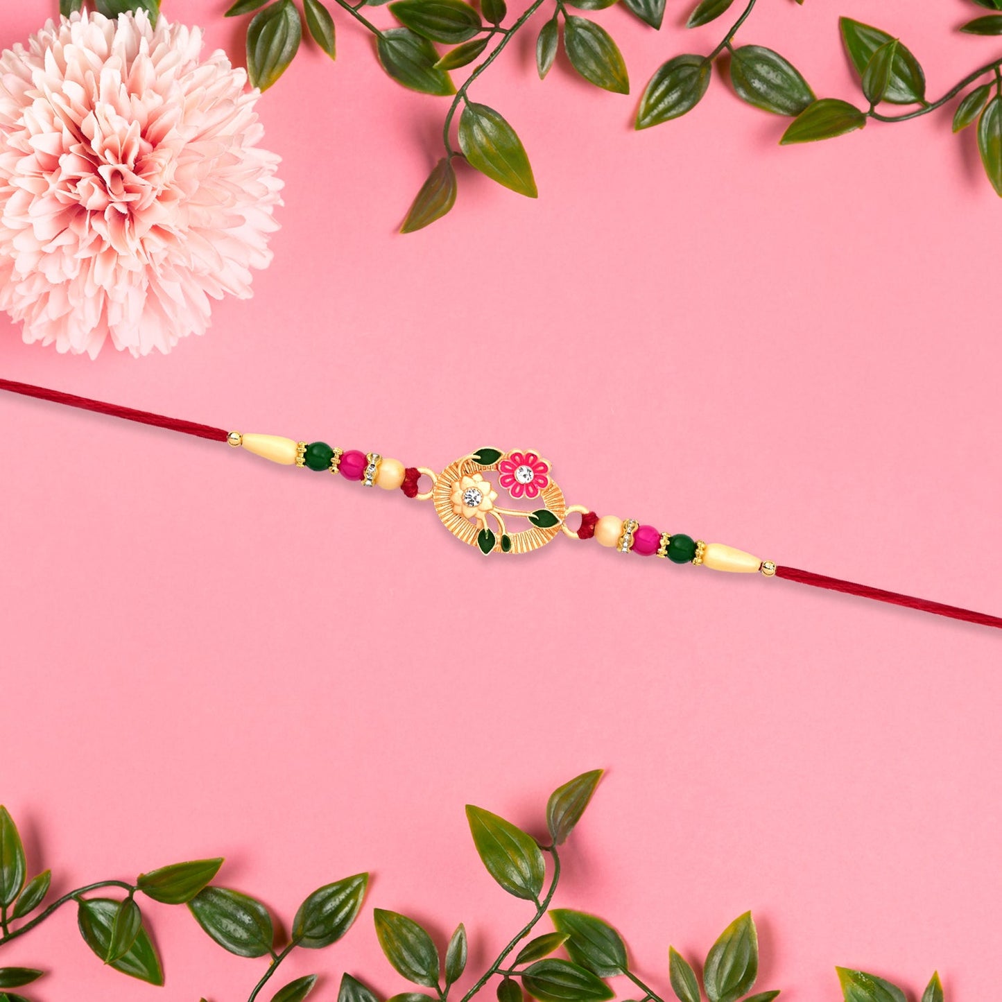 Flower Motif Rakhi with Moon-Shaped Design
