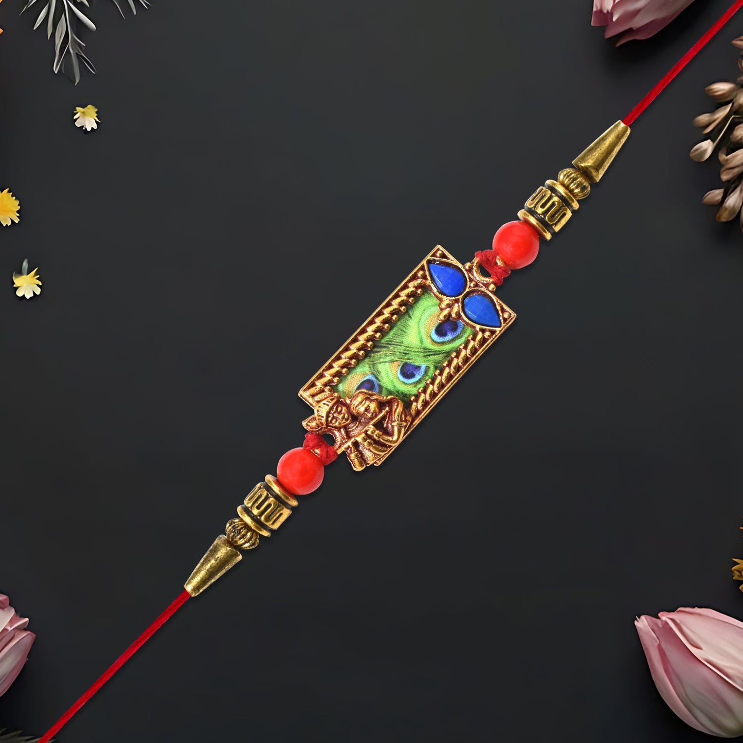 Krishna Rakhi with Peacock Feather Design
