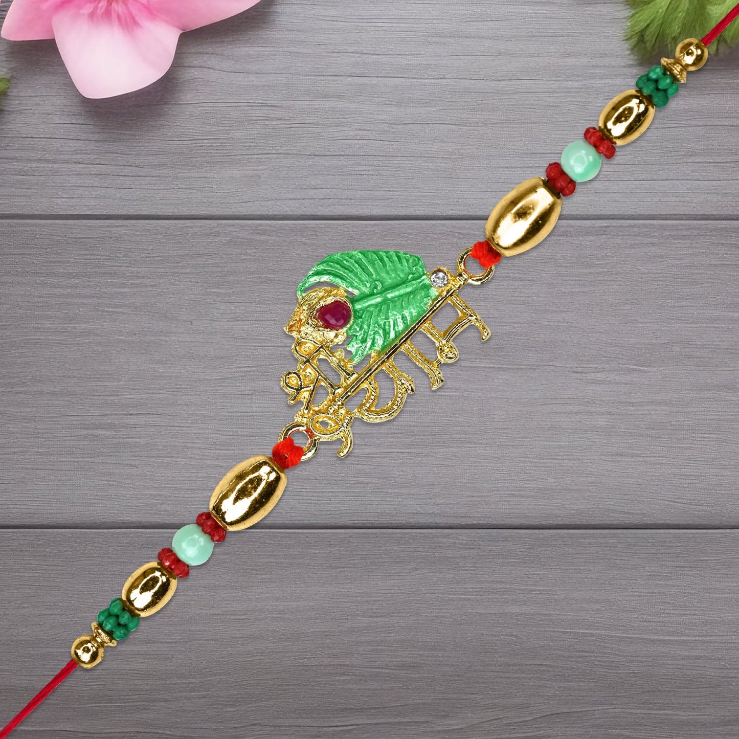 Shree Krishna Rakhi with Flute and Peacock Feather Design