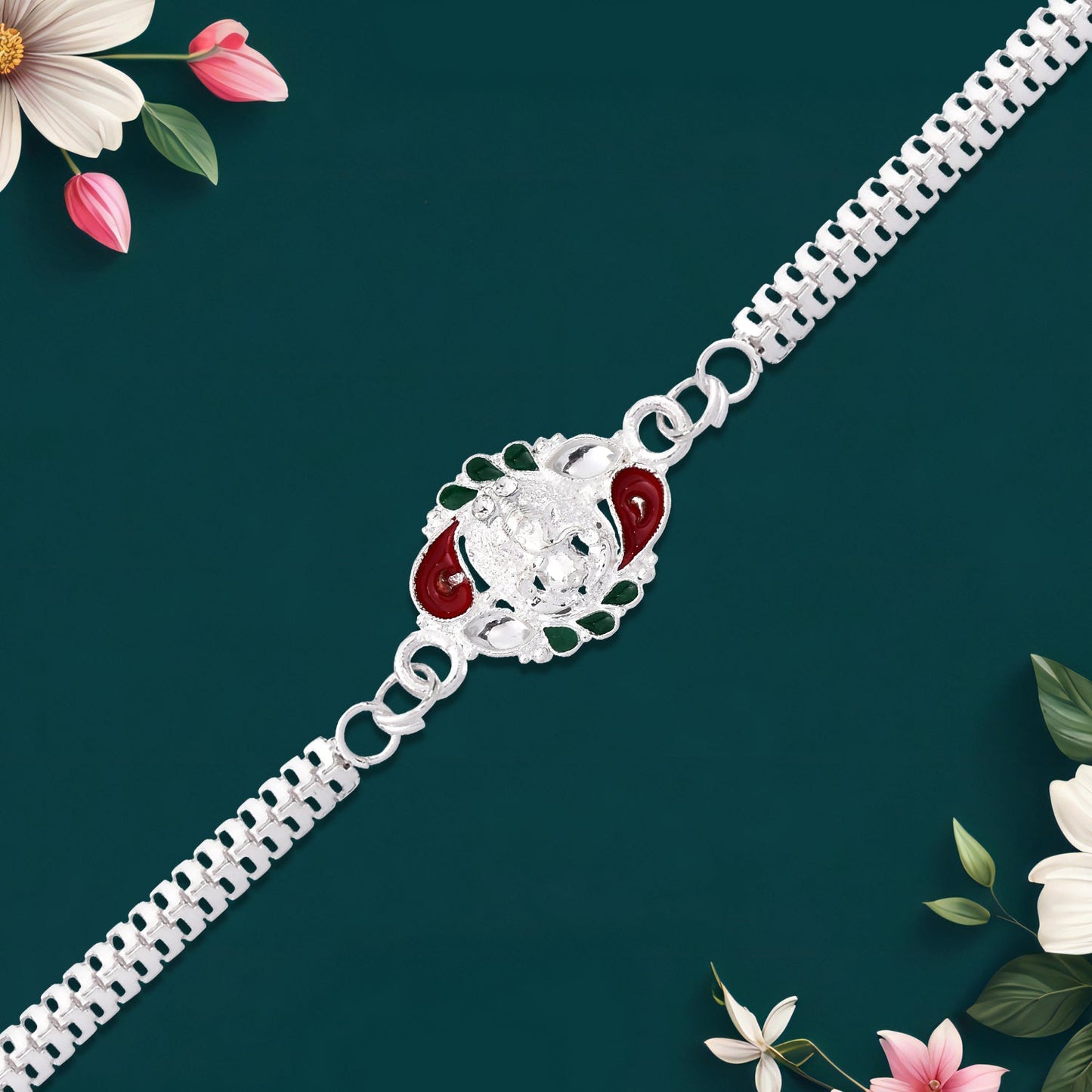 Lord Ganesha Rakhi with Silver Finish – Traditional Rakhi for Brother