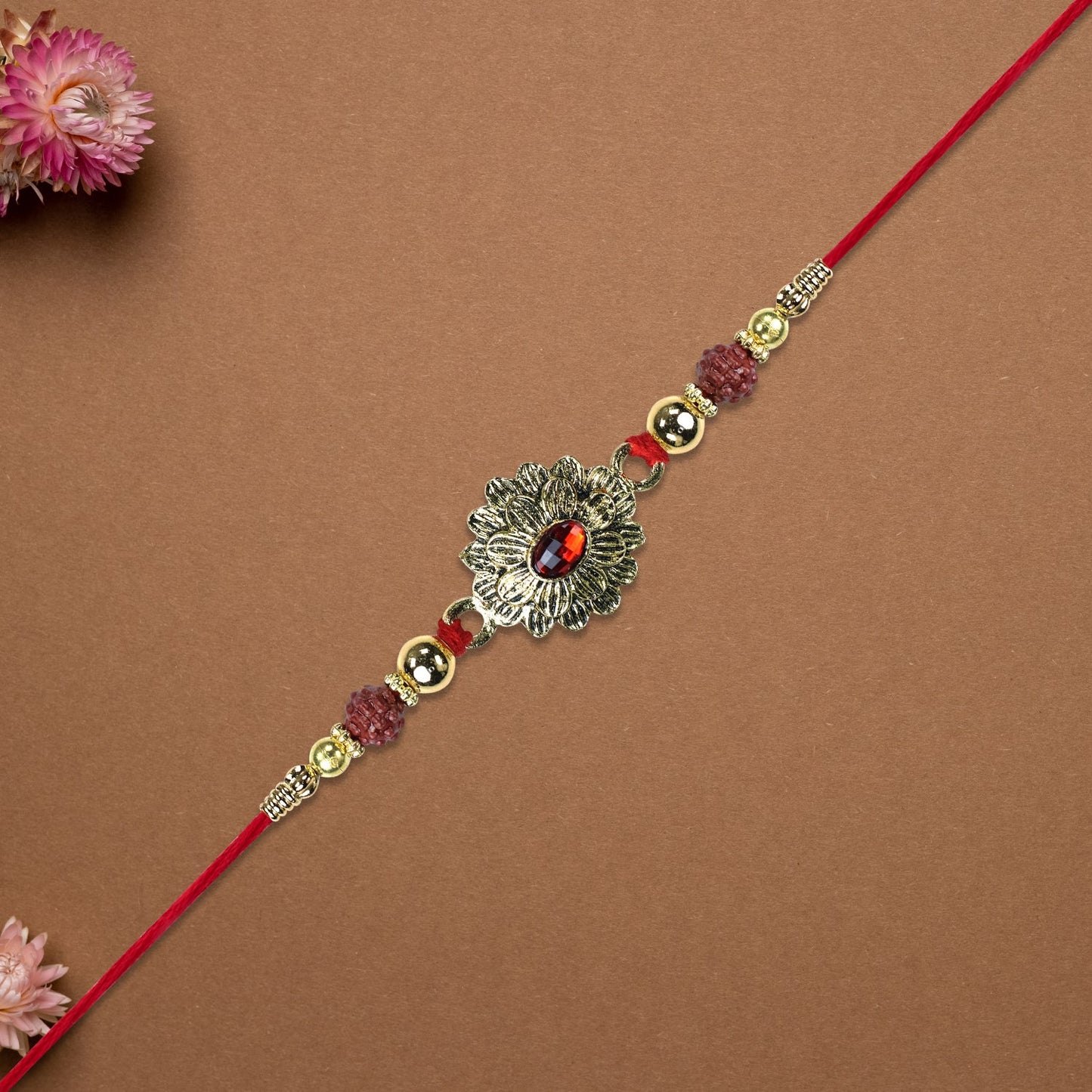 Red Stone Floral Rakhi