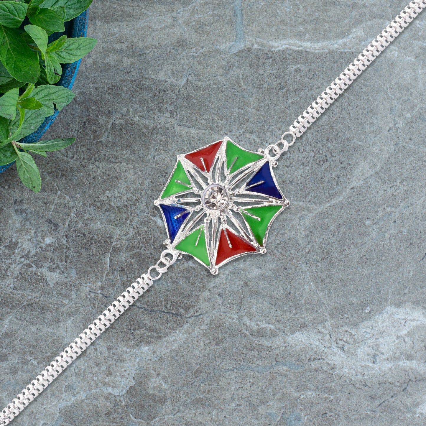 Colorful Star-Shaped Rakhi with Central Stone