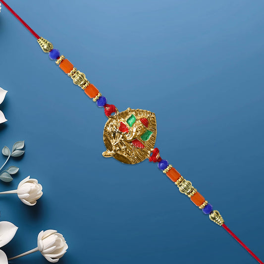 Ganesh Leaf Motif Rakhi with Colorful Beads