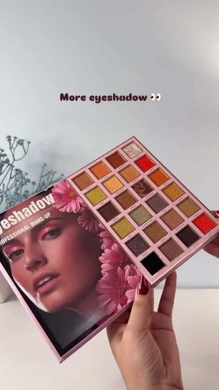 Earthy Bloom 24-Pan Eyeshadow Palette: Professional Collection of Highly Pigmented Mattes and Shimmers in Warm Neutrals, Olive Greens, and Bright Accent Shades