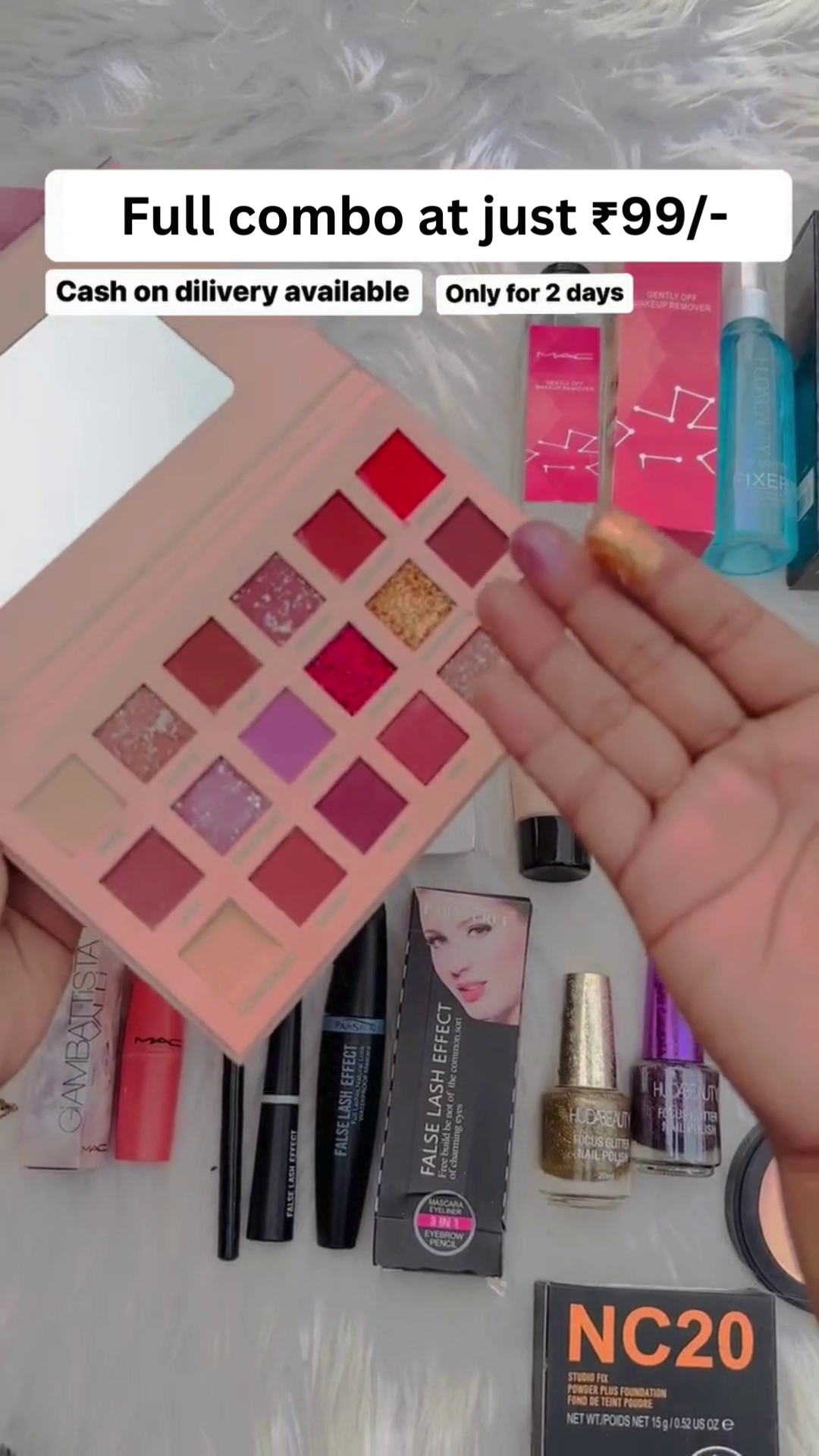 Ultimate 25-Piece Full Makeup Combo Kit for Women – Includes Eyeshadow Palettes, Foundation, Primer, Fixer Spray, Eyeliner, Mascara, Lipsticks, Nail Polish, False Eyelashes, Compact Powder & More