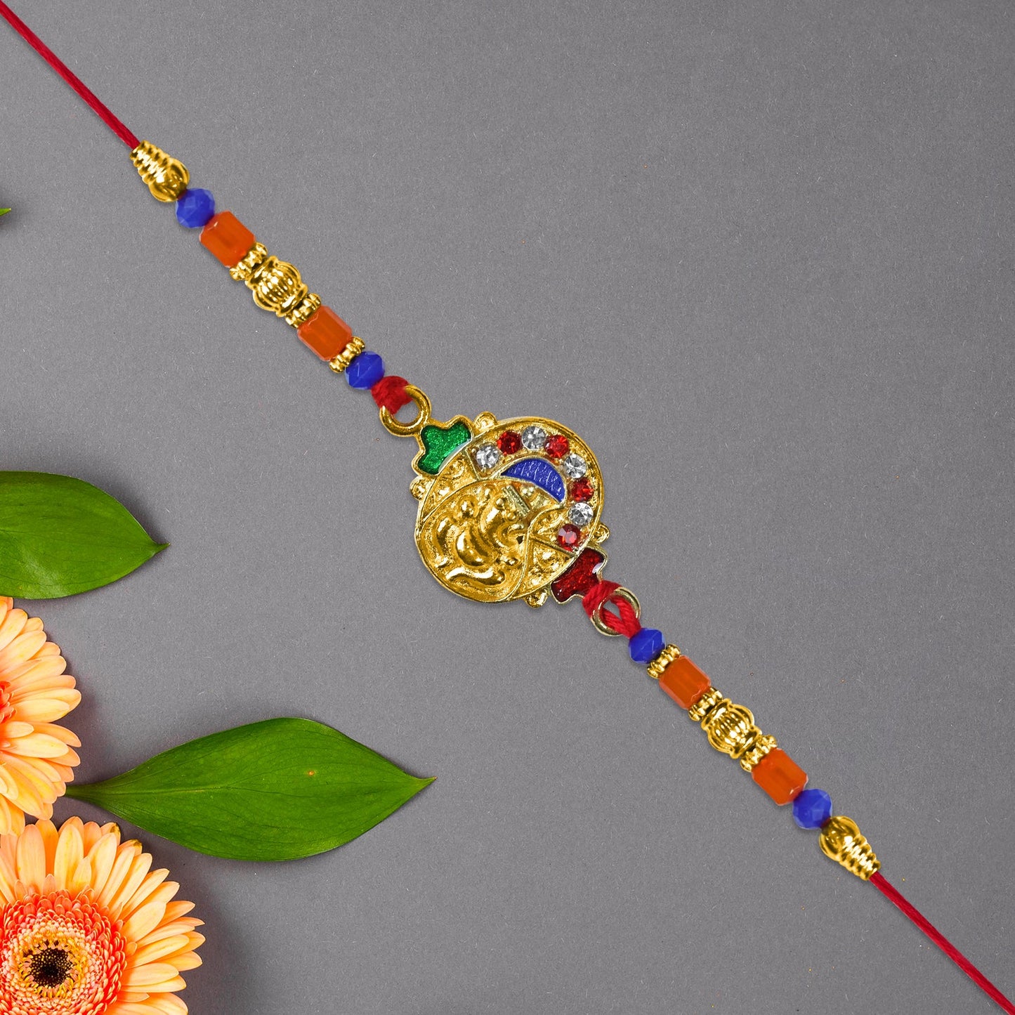 Ganesh Face Rakhi with Colorful Beads and Stones