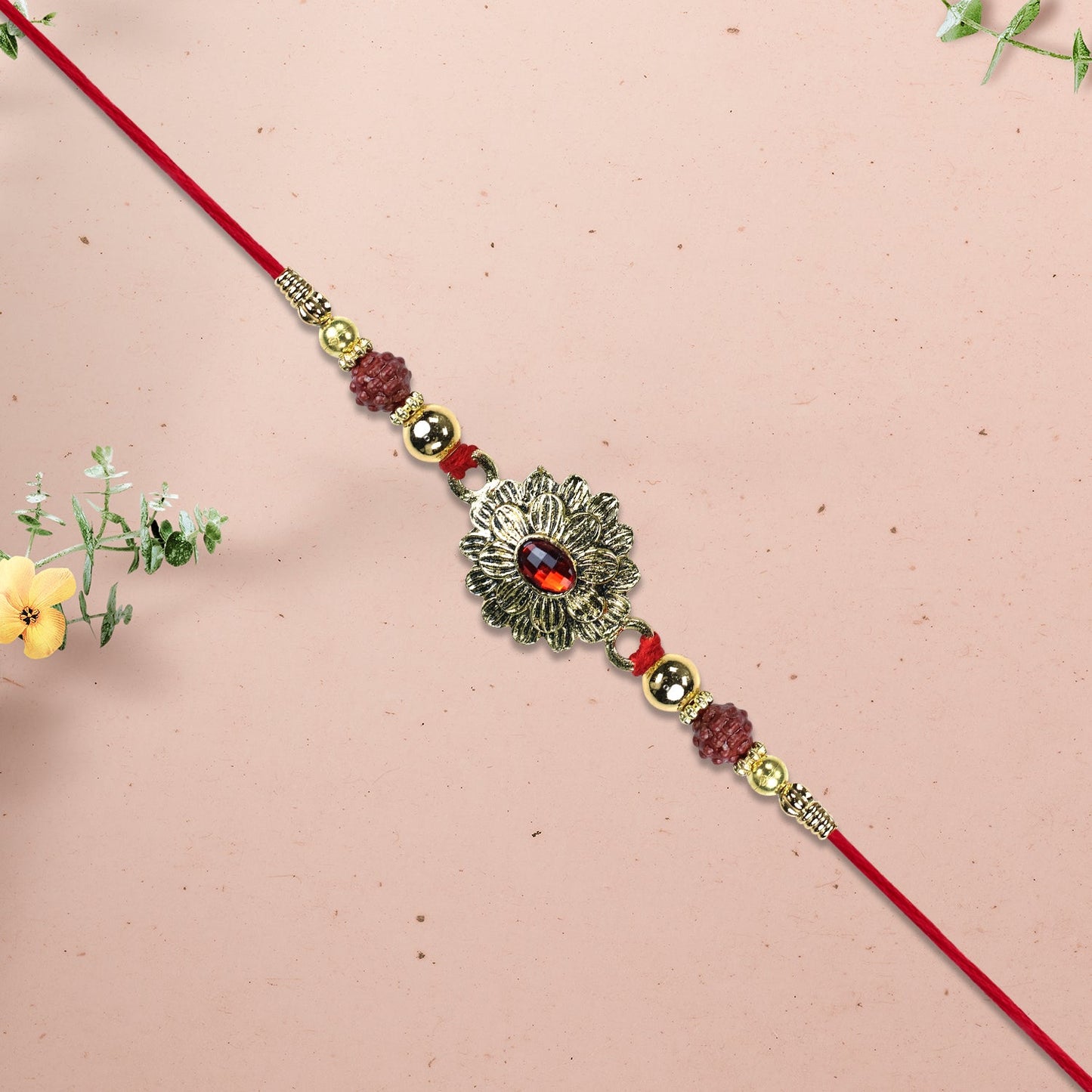 Red Stone Floral Rakhi