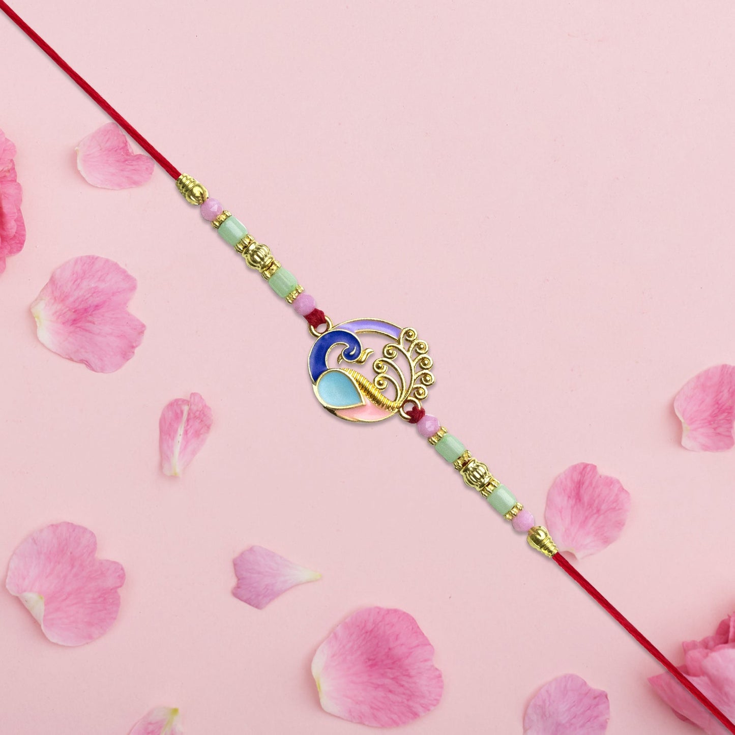 Elegant Conch Shell Rakhi with Enamel Detailing and Beads