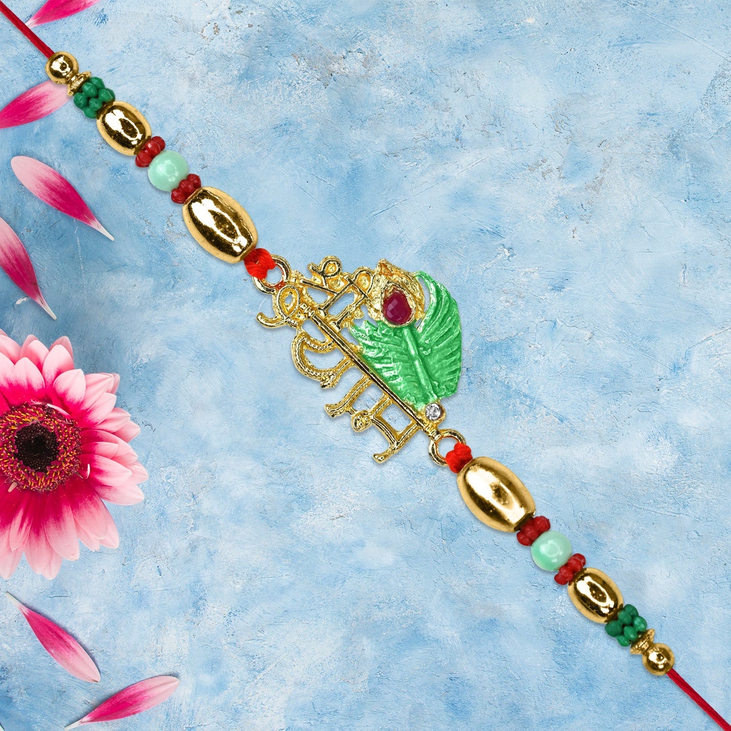 Shree Krishna Rakhi with Flute and Peacock Feather Design