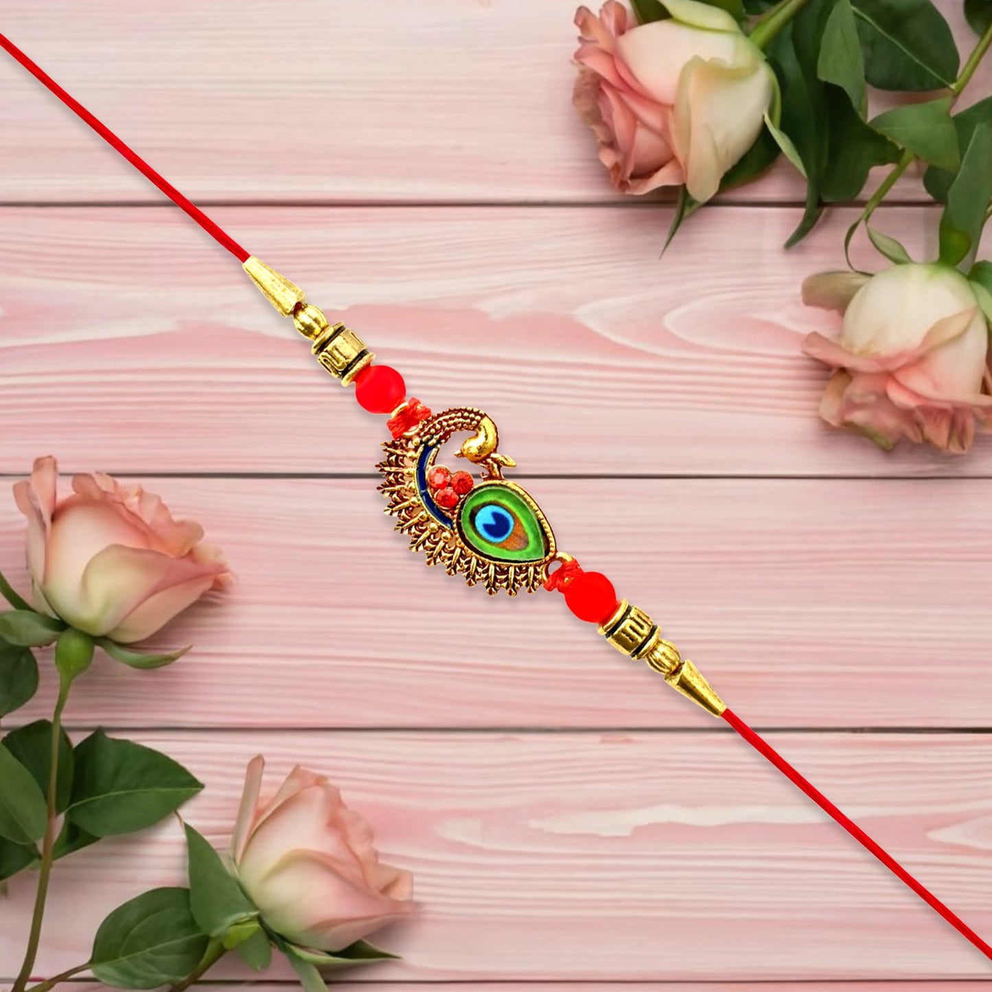 Traditional Rakhi with Feather and Beads