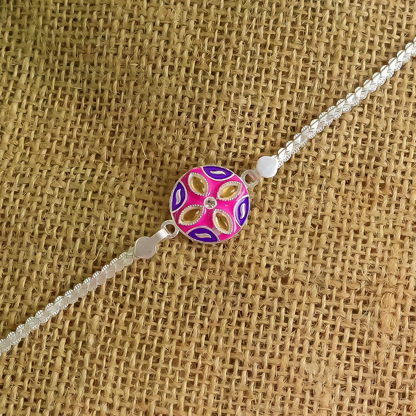 1 Pc Rakhi with Silver Finish Chain – Designer Bracelet Rakhi