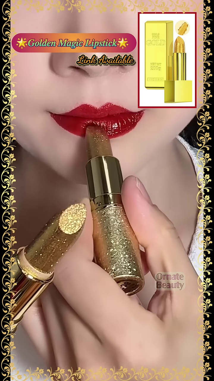Luxurious Golden Magic Color-Changing Lipstick – Hydrating, Long-Lasting, Temperature-Sensitive Lip Tint Infused with 24K Gold Sparkle for a Glamorous Shine and Customized Bold Red Finish