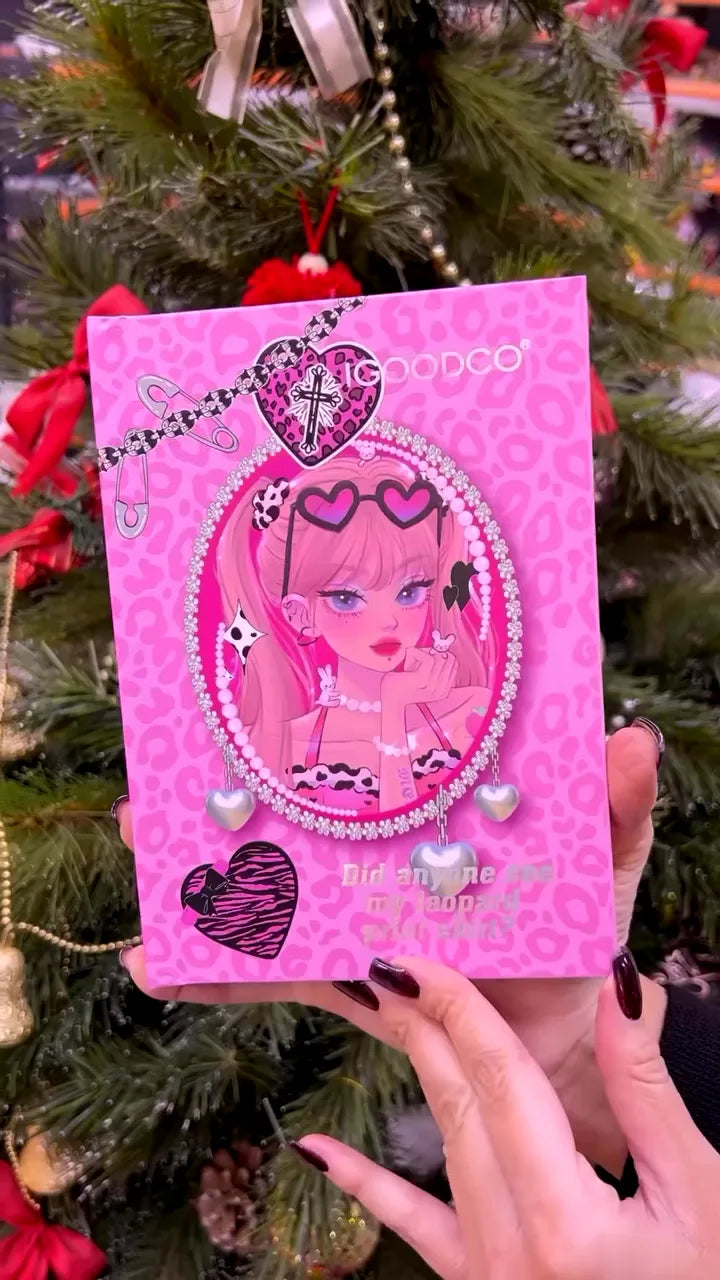 Romantic Pop-Color 24-Pan Eyeshadow Palette with Heart Mirror: Highly Pigmented Mattes and Dynamic Shimmers in Fuchsia, Berry, and Sunset Neutral Tones