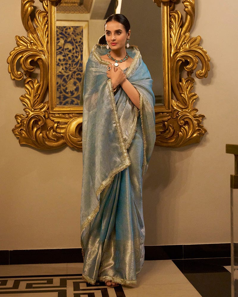 Sky Blue Color Weightless Tissue Shimmer Saree