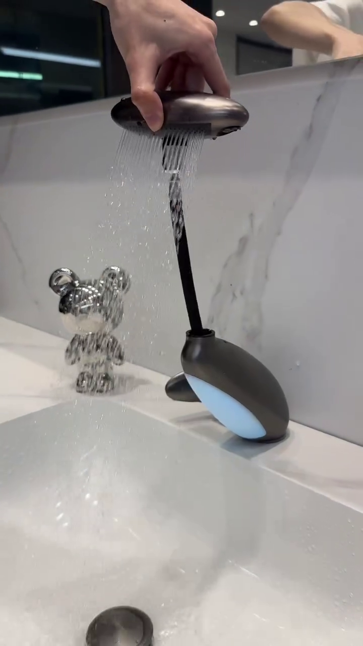 Multifunctional Whale-Inspired Multi-in-1 Bathroom Faucet with Stream, Fountain, and Shower Spray Modes – Modern Pull-Out Design with LED Accent Light for Stylish and Versatile Sink Use