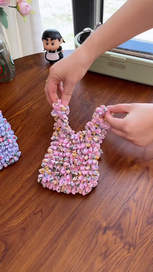 Handcrafted Mini Tote Bags Made from Colorful Scrunchie-Style Fabric – Soft, Puffy, and Lightweight Floral Patterned Purses Perfect for Cute Everyday Carry or Unique Handmade Gift