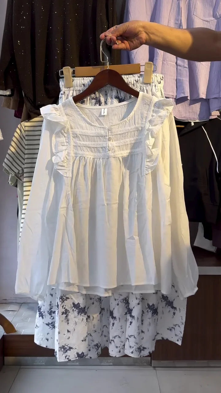 Stylish Skirt and White Top Set for Women/Girls – Comfortable Fabric, Trendy Look & Perfect for Party, Casual, and Festive Wear