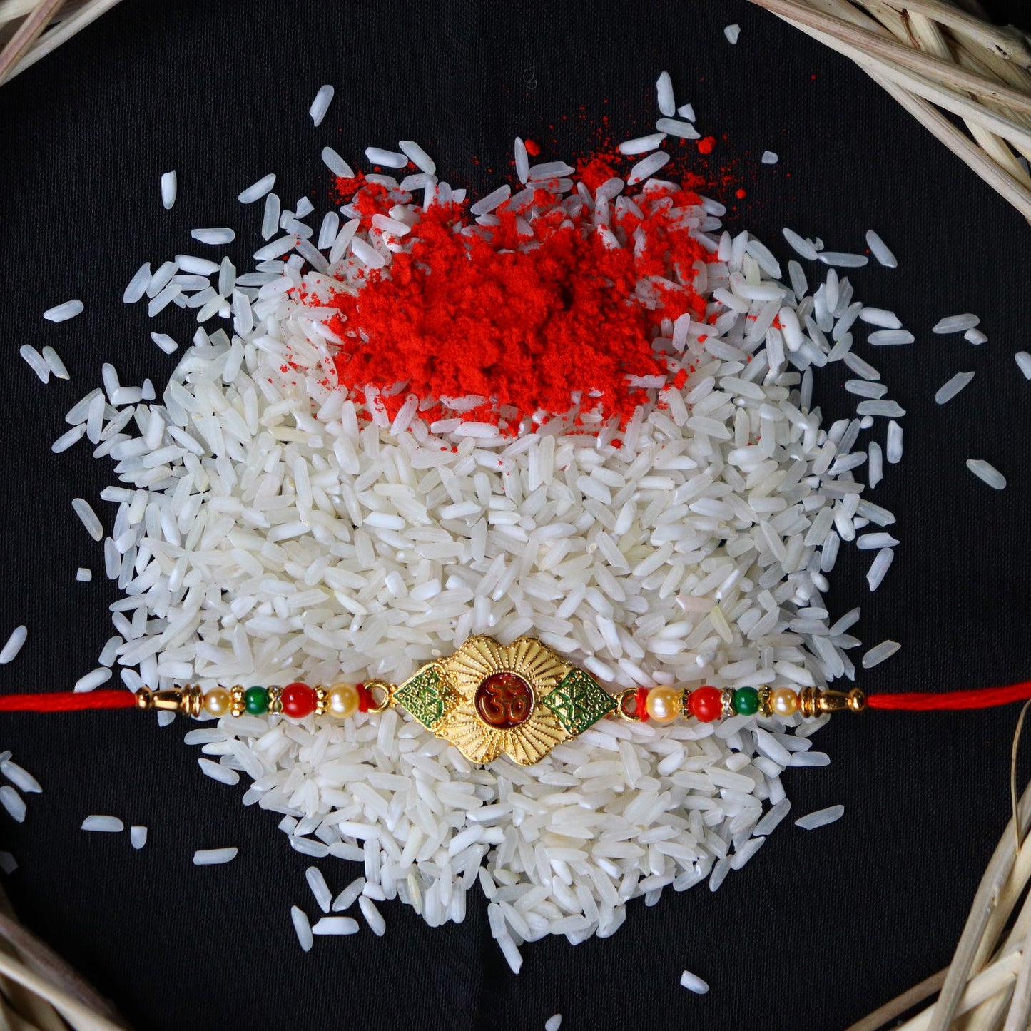 Divine Ganpati Rakhi with Enamel Work and Traditional Beads