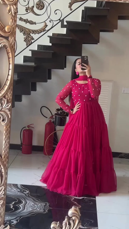Red Anarkali Suit for Women – Flared Ethnic Dress with Beautiful Embroidery and Detailing – Perfect for Weddings, Parties & Festive Occasions