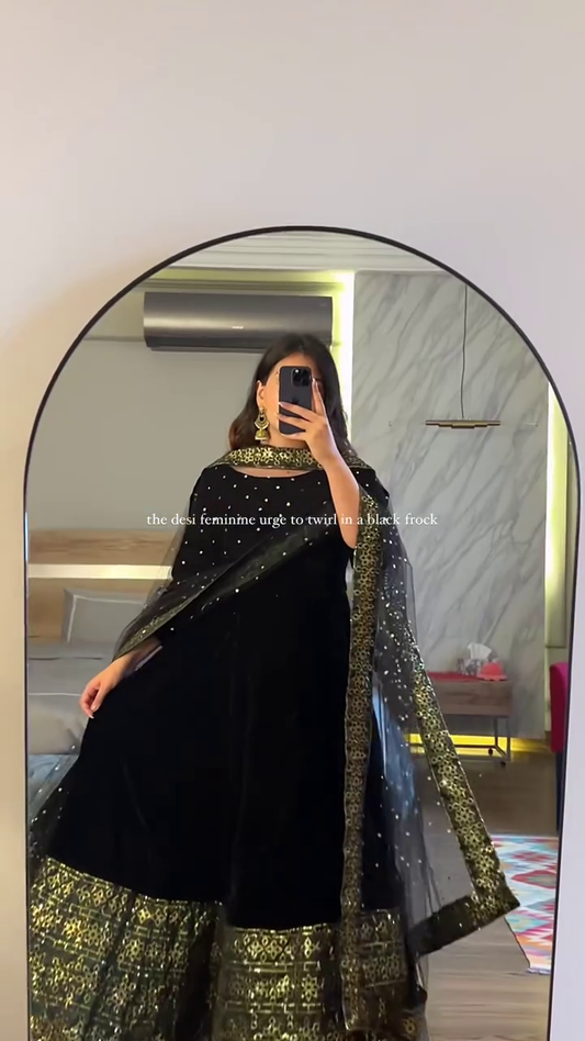 Black Anarkali Kurta for Women | Flared Traditional Ethnic Dress | Party, Wedding & Festive Wear Outfit