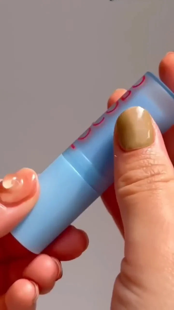 Blue Tube Lip Balm or Lipstick: Hydrating Formula in a Unique Matte Pastel Blue Case with Playful Red Lettering