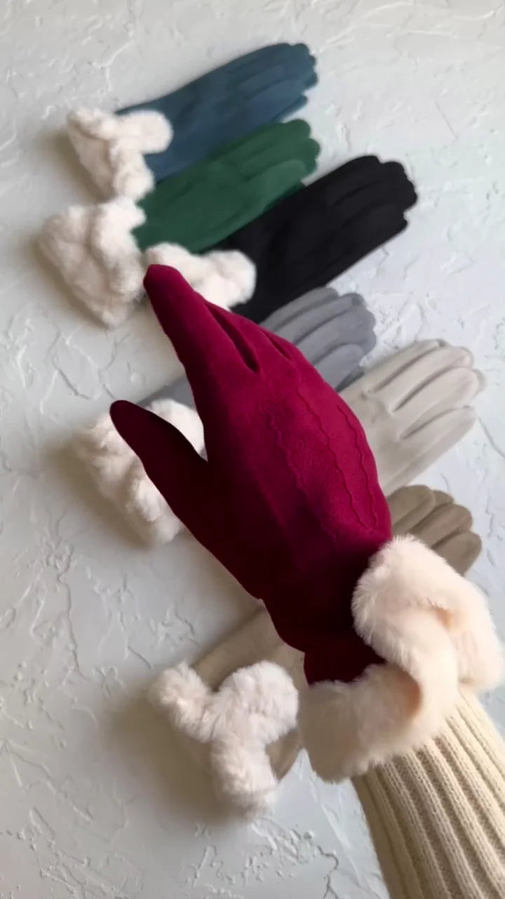 Women’s Winter Warm Touchscreen Gloves with Plush Faux Fur Cuff – Soft, Insulated & Stylish Cold Weather Handwear