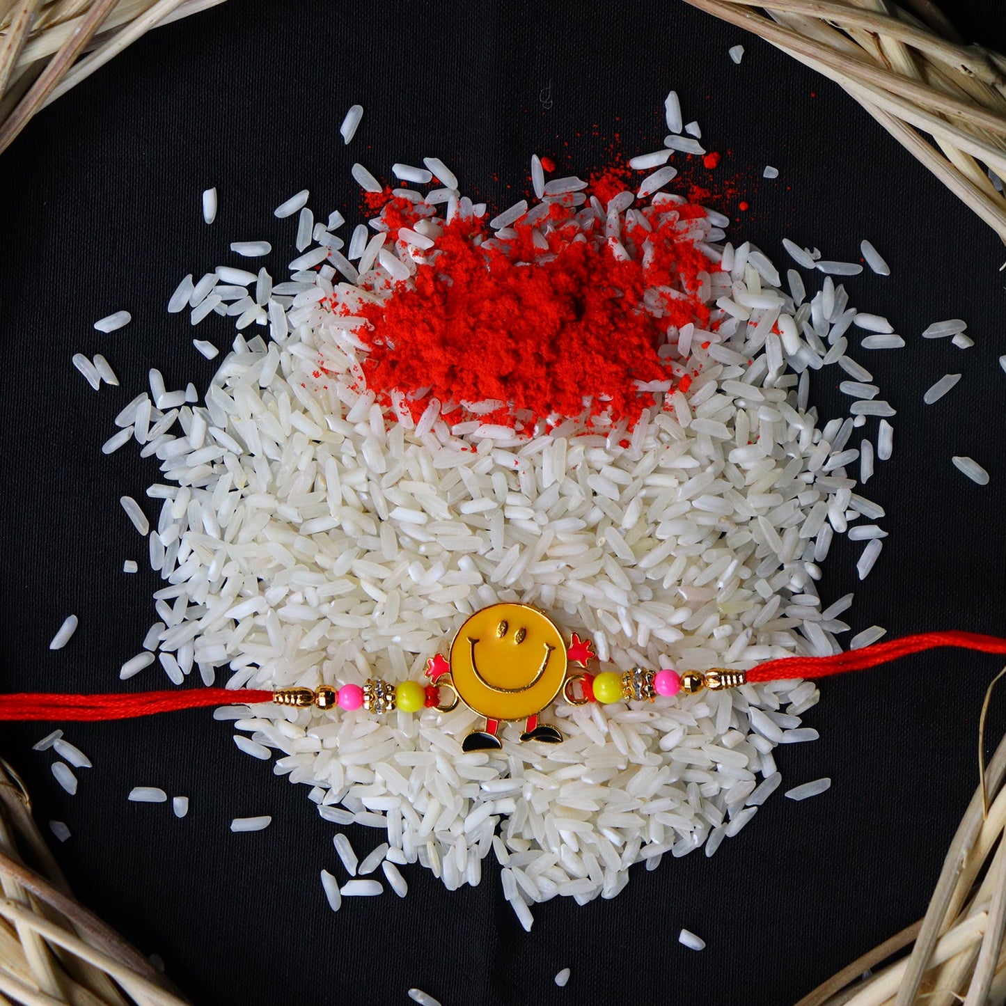 Smiley Face Kids Rakhi with Colorful Beads – Fun & Playful Design