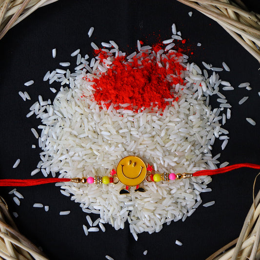Smiley Face Kids Rakhi with Colorful Beads – Fun & Playful Design