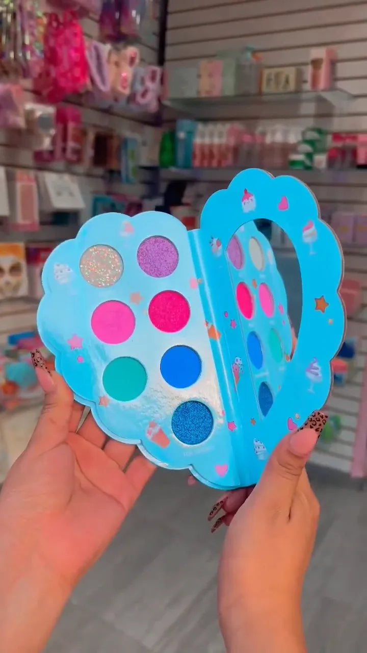 Split Heart Eyeshadow Palette: Cinnamoroll & Hello Kitty Cotton Candy Edition with Bright Glitter, Shimmer, and Matte Shades