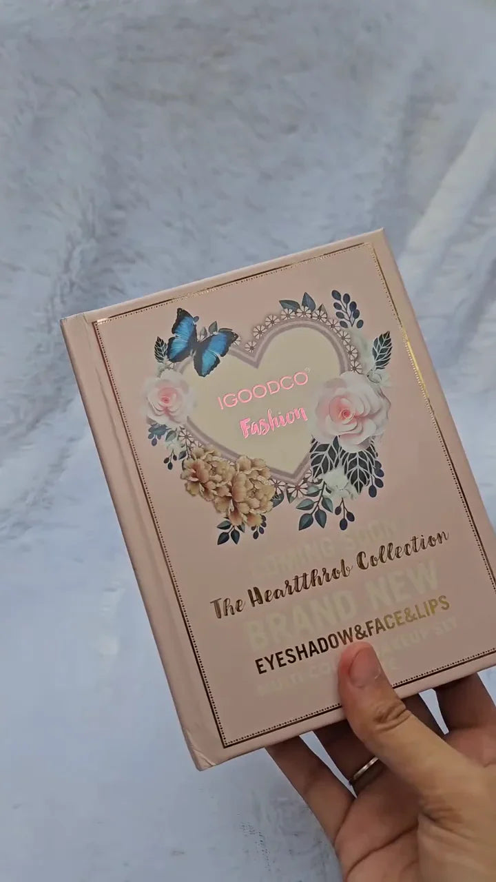 Portable Makeup Set with Heart-Shaped Lipstick Holder, Eyeshadows, Blush, and Mirror for On-the-Go Glam