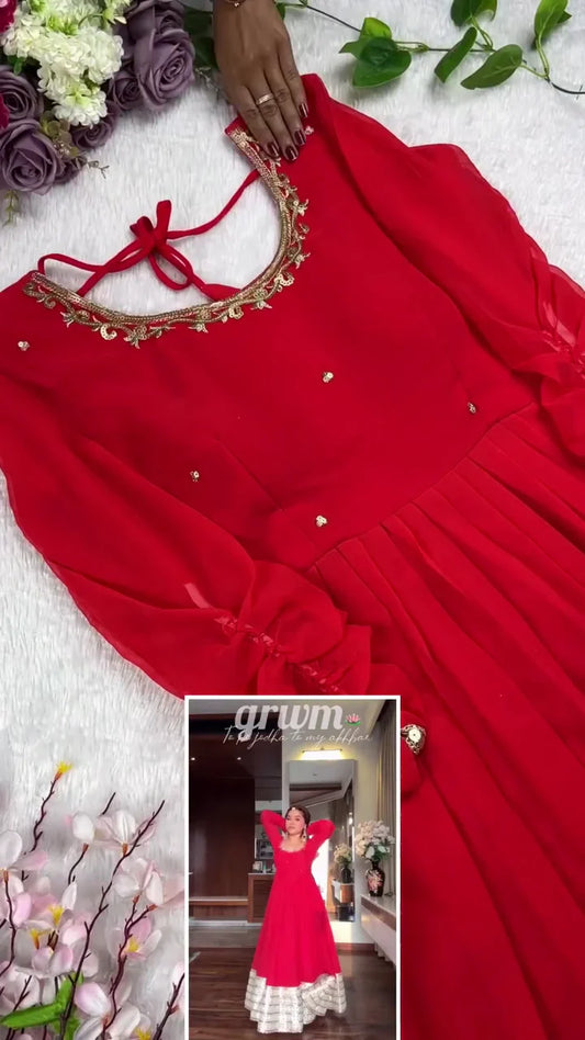 Red Anarkali: A Royal Blend of Festive Grandeur, Graceful Flare, and Timeless Ethnic Elegance