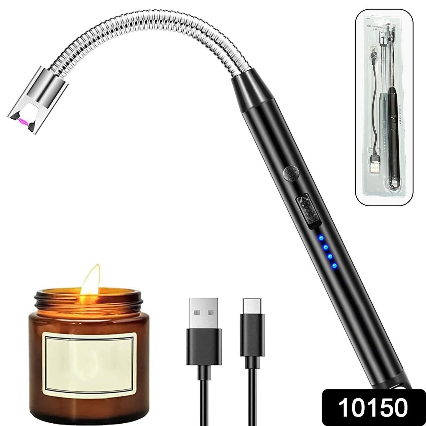 Long Flexible USB Rechargeable Electric Arc Lighter – Windproof, Flameless Plasma