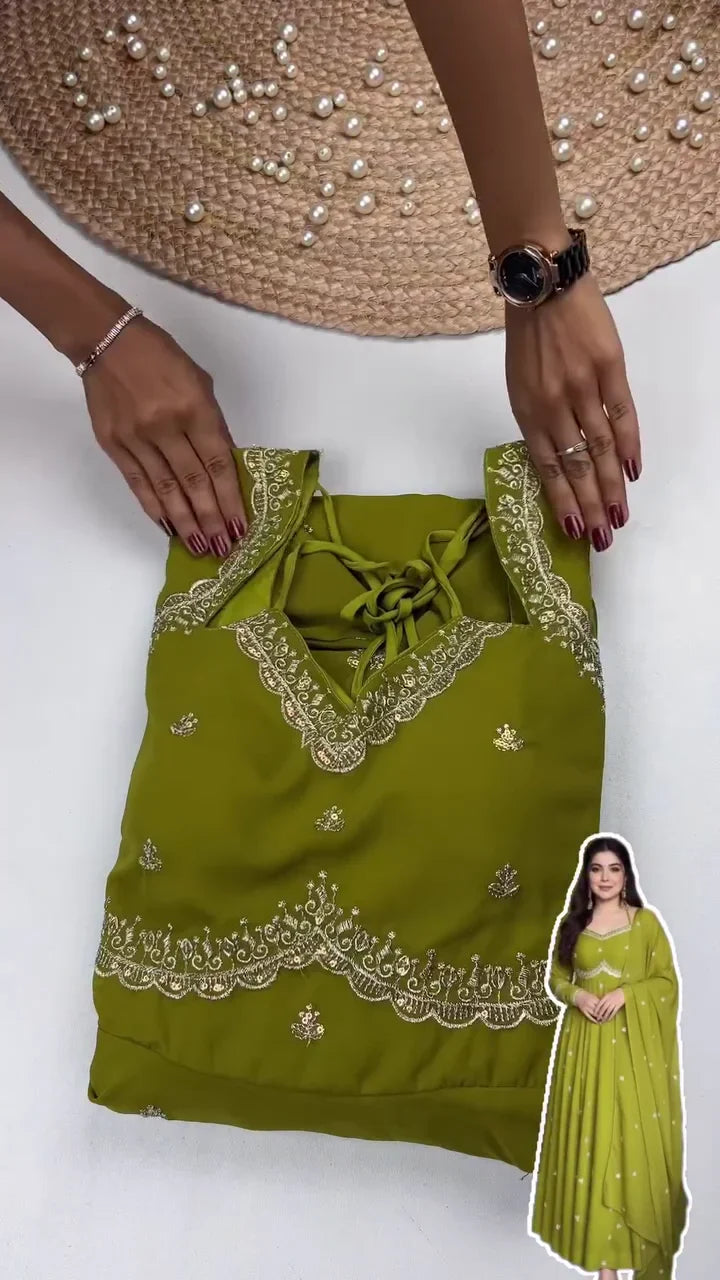 Green Anarkali: A Refreshing Blend of Graceful Flare, Elegant Detailing, and Timeless Ethnic Charm