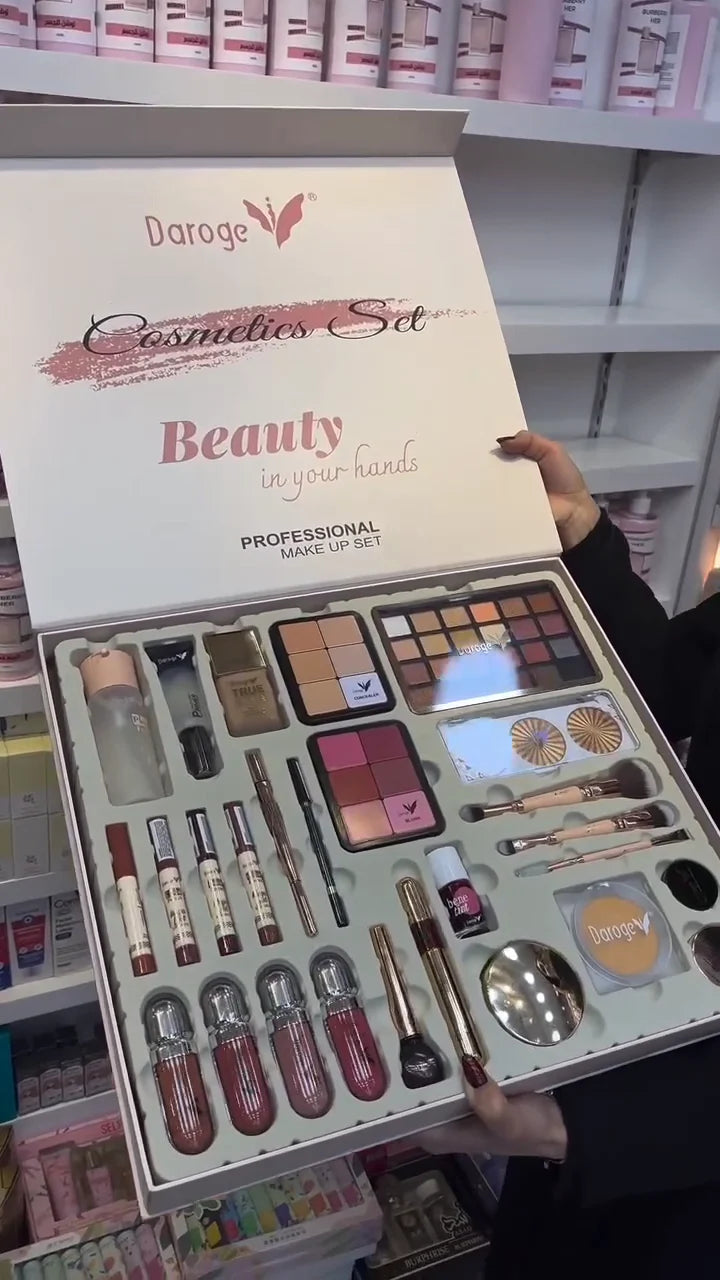 Professional All-in-One Makeup Kit with Eyeshadow Palette, Face Powder, Foundation, Blush, Lipsticks, Lip Gloss, Eyeliner, Mascara, Brushes and Beauty Essentials – Complete Cosmetic Gift Set for Daily, Party & Bridal Makeup