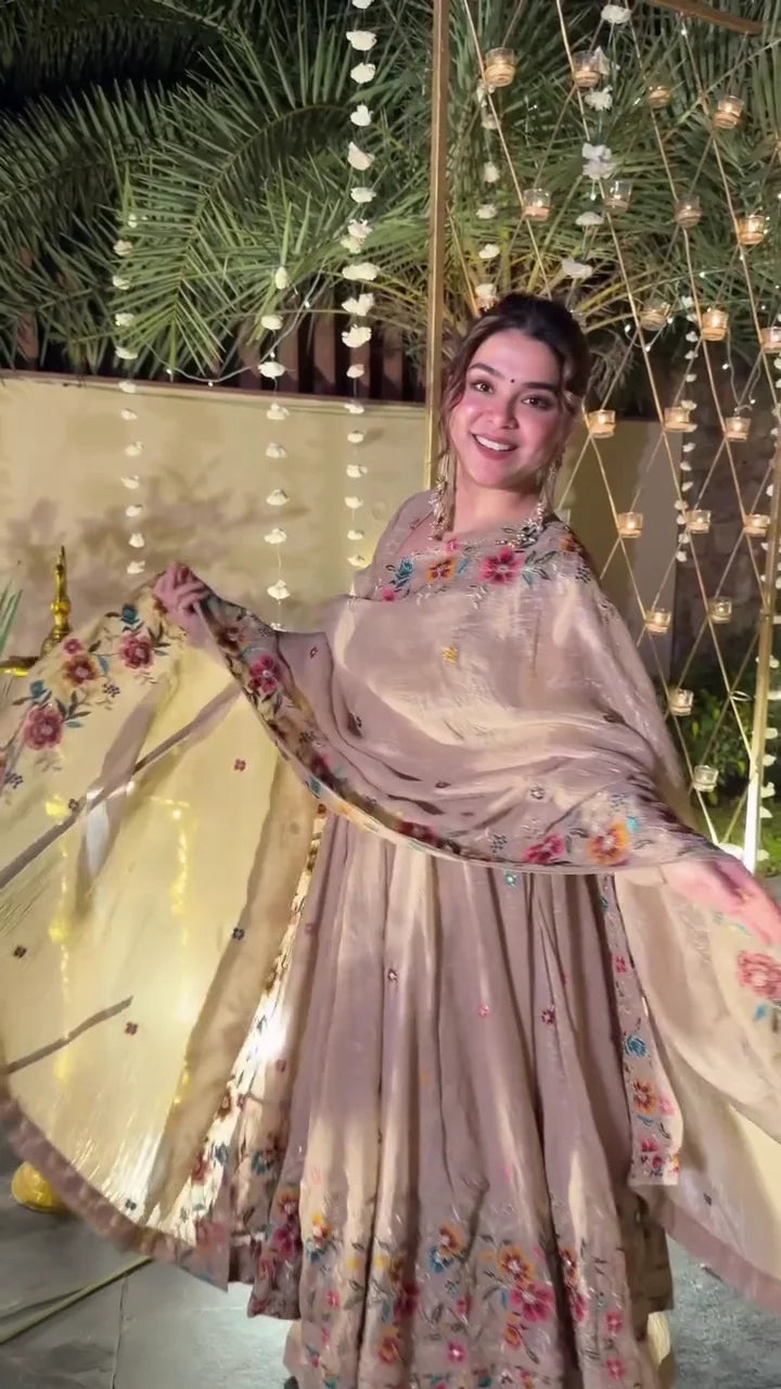 Cream Anarkali Dress for Women & Girls – Flared Silhouette, Soft Fabric & Perfect for Weddings, Festivals, and Special Occasions