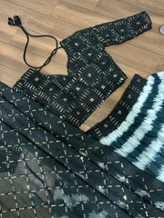 Exclusive Black & White Georgette Lehenga Set With Sequin Embellishments