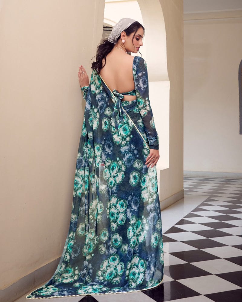 Navy Blue Color Weightless Marble Printed Saree