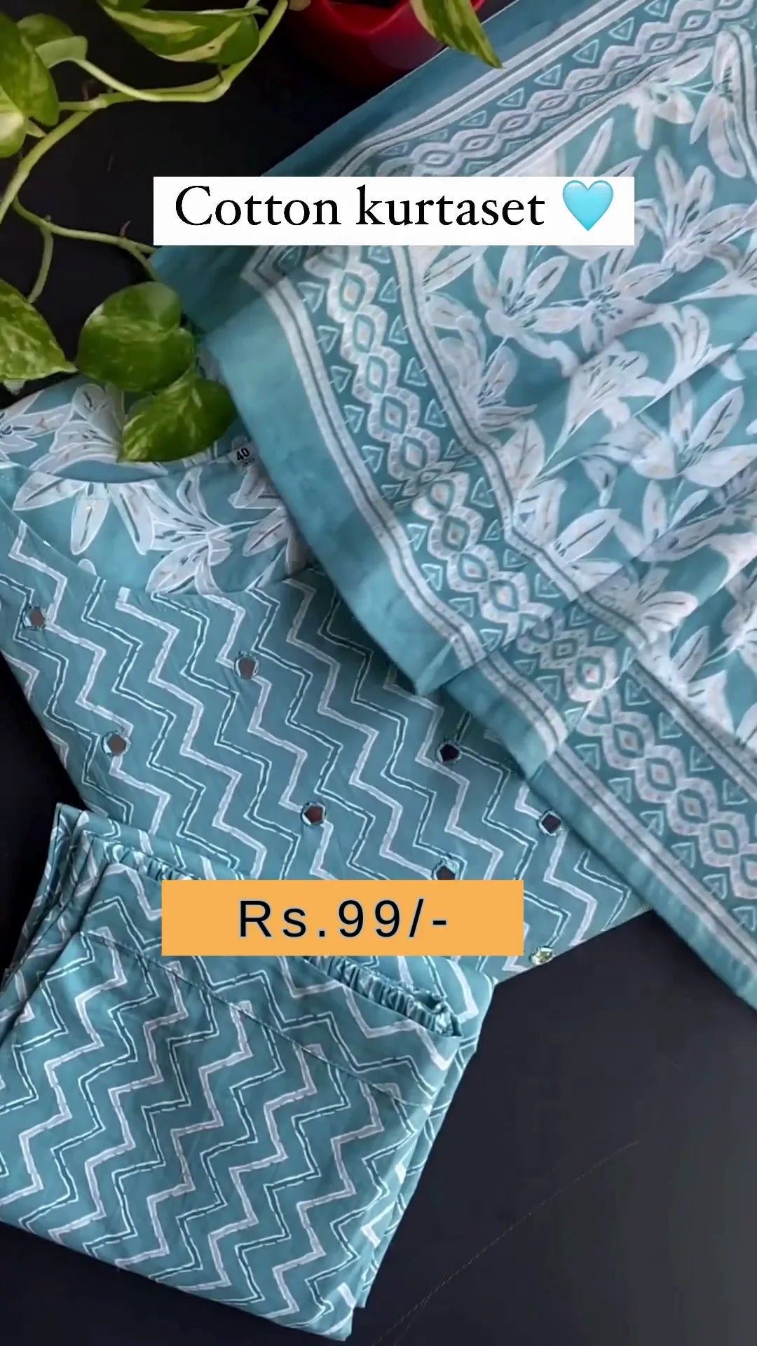 Cotton Kurtas Set with Chevron Pattern and Floral Accents – Soft and Lightweight Fabric, Perfect for Relaxed and Stylish Daily Wear
