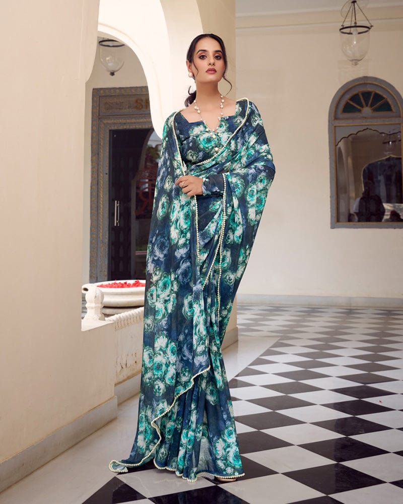 Navy Blue Color Weightless Marble Printed Saree