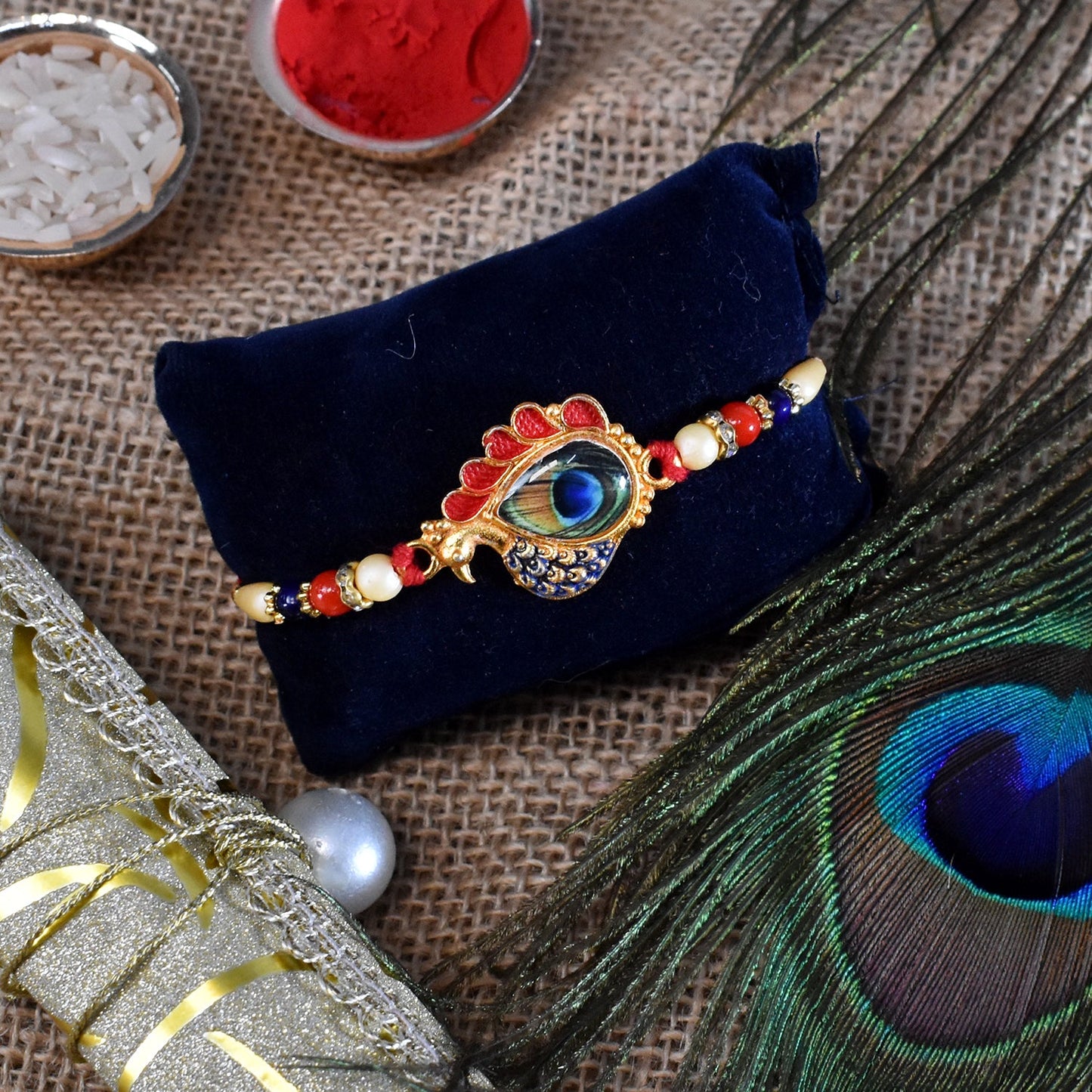 Peacock feathers rakhi