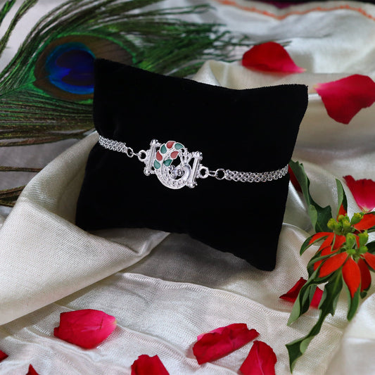 "Silver Finish  Rakhi with Red-Green Enamel