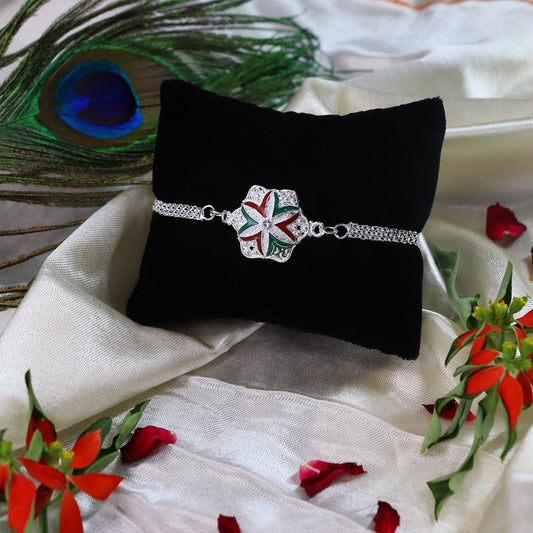 Designer Flower Rakhi With Silver Chain