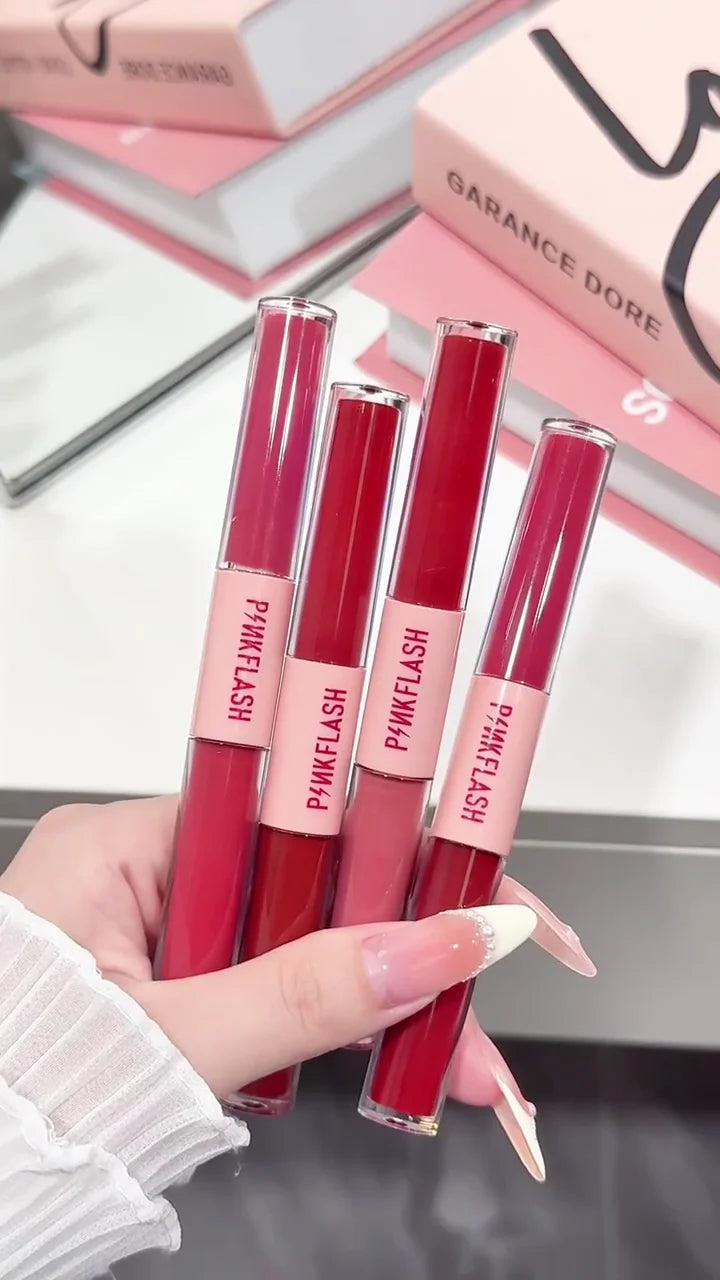 PINKFLASH 2-in-1 Double-Headed Liquid Lipstick – Long-Lasting Matte & Velvet Lip Tint, Waterproof Dual-Ended Lip Gloss for Versatile Daily Looks
