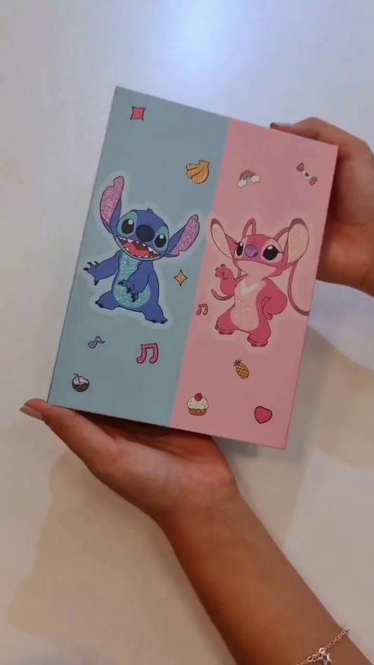 Stitch & Angel Inspired Multi-Layered Eyeshadow Palette – Vibrant, Matte, and Glitter Finishes in a Cute Foldable Design Featuring Bold, Neutral, and Colorful Shades for All Makeup Looks