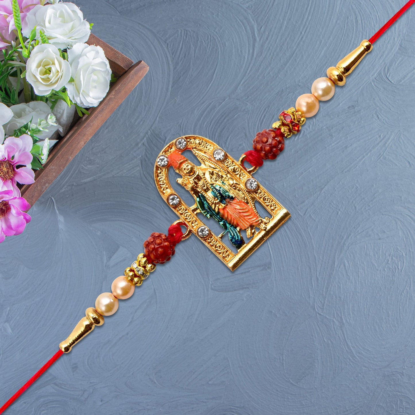 Ram Darbar Rakhi with Rudraksha & Decorative Frame