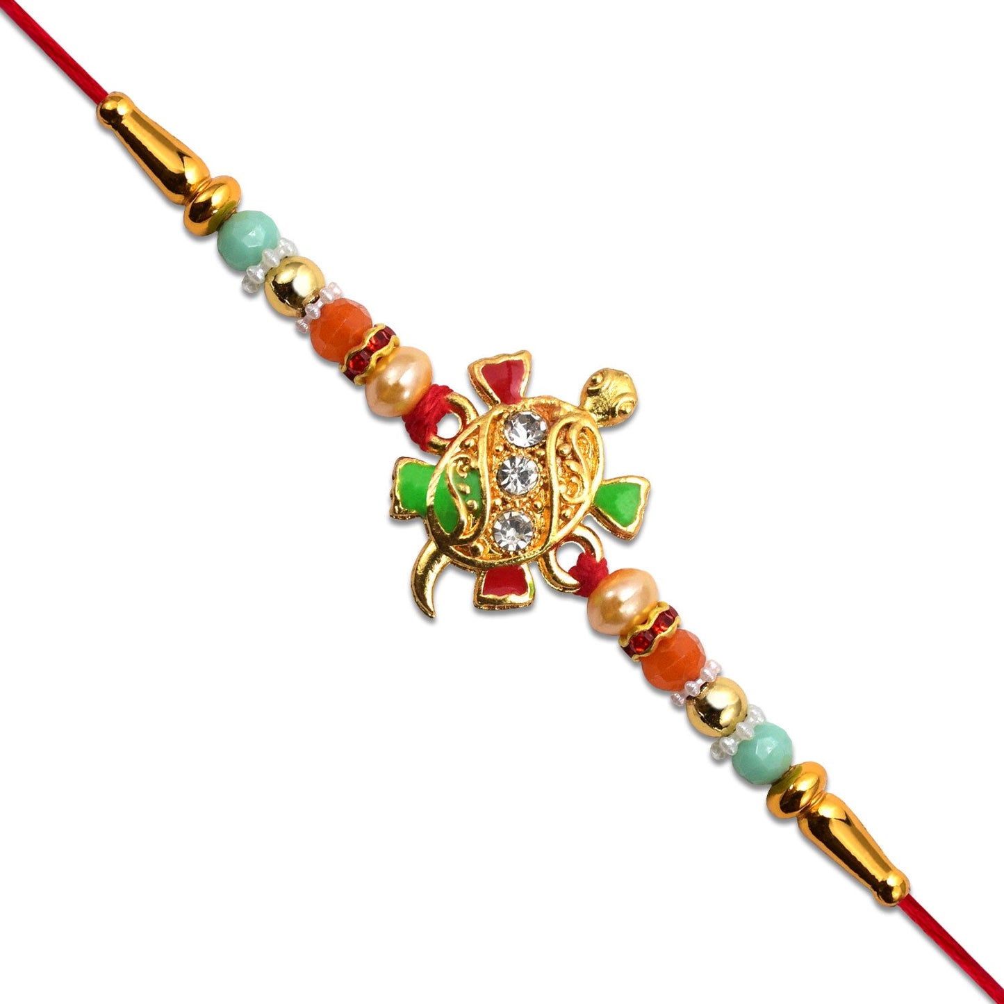 Tortoise Design Rakhi with Stones & Colorful Beads
