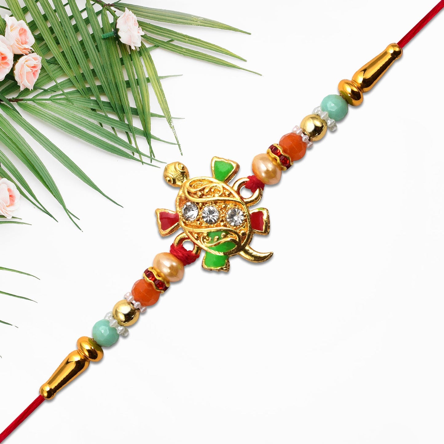 Tortoise Design Rakhi with Stones & Colorful Beads